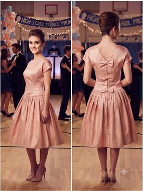 VINTAGE 80s Pink Drop-Waist Dress with Back Bow Detail